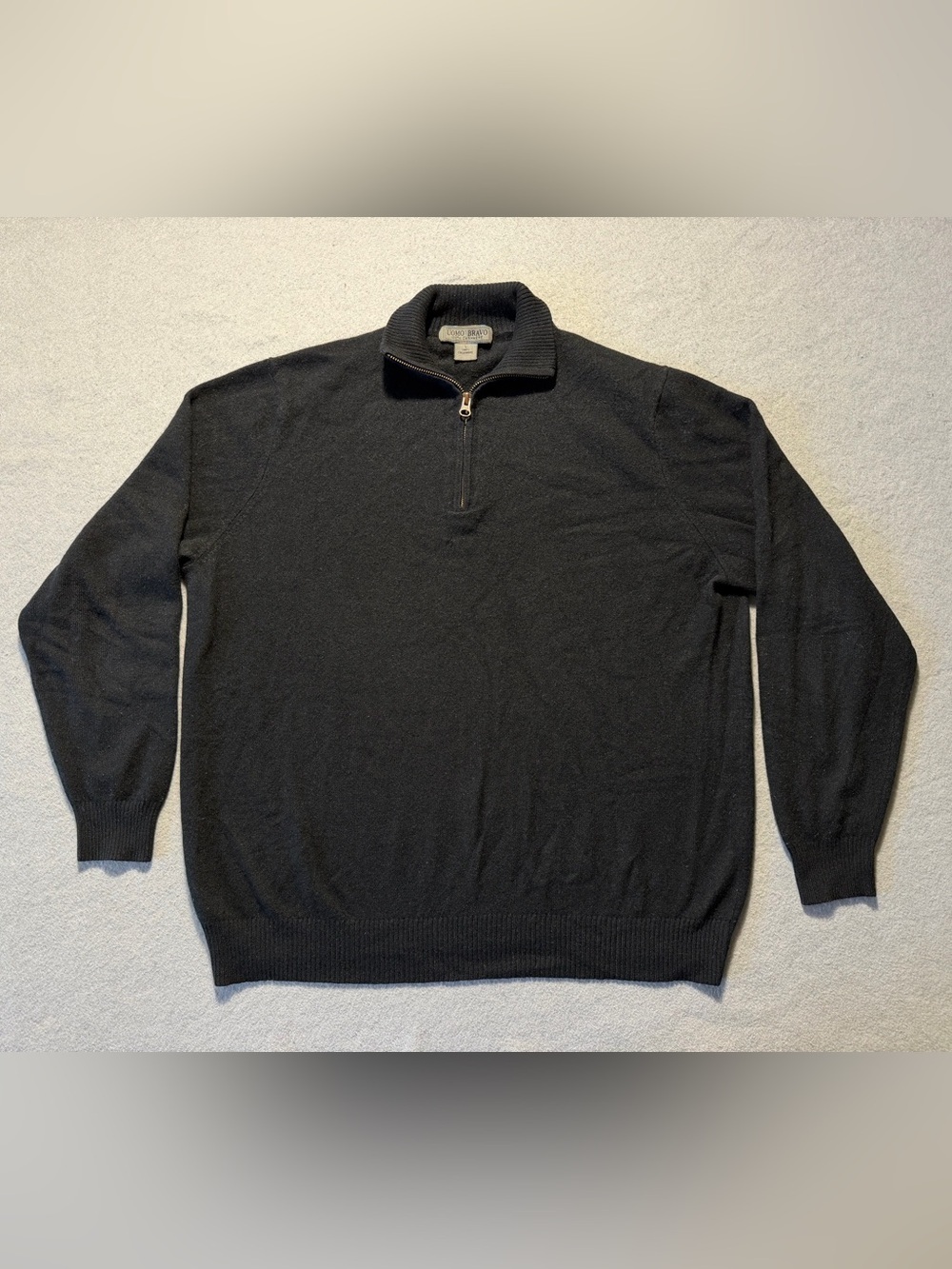 Uomo Bravo Men’s Large 100% Cashmere Black Quarter Zip Pullover Sweater Casual